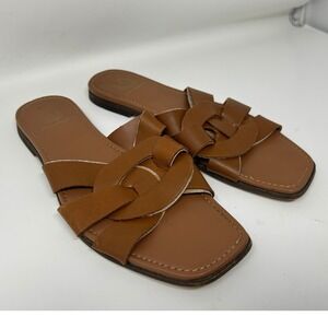 Bruno Magli Brown Braided Leather Slide Sandals